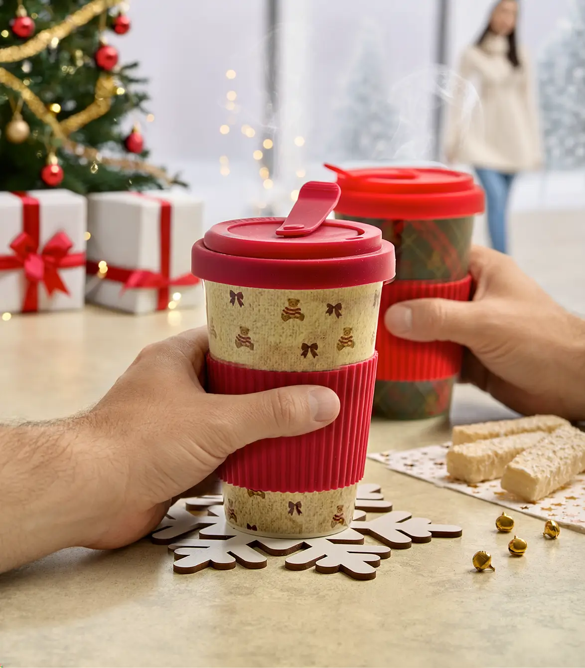 Vasos Teddy con tapa para llevar bebidas durante Navidad