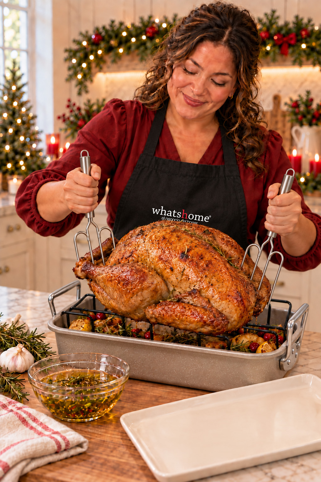 Pavo navideño listo para servir con tenedores para carne BELÉN