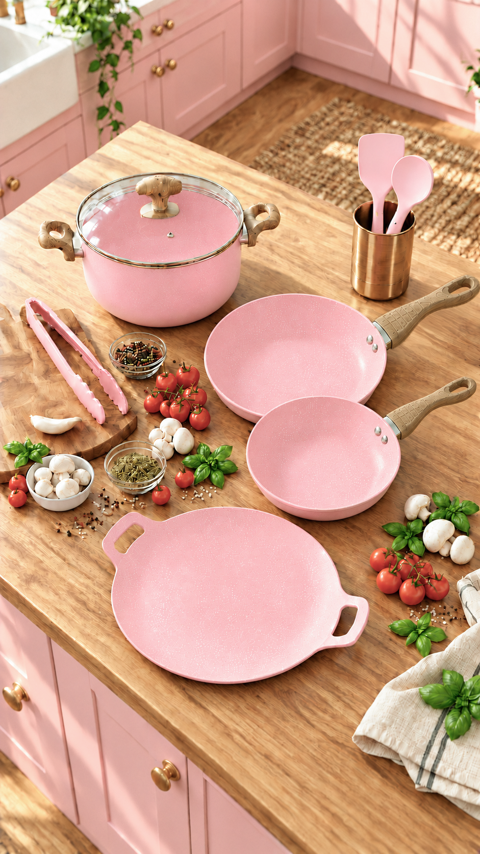Detalles de cocina decorada con utensilios aesthetic y tonos pastel